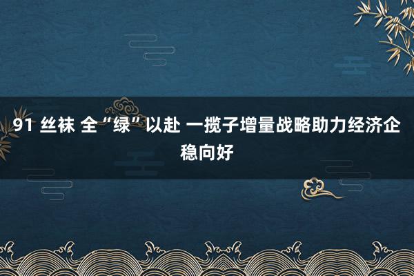 91 丝袜 全“绿”以赴 一揽子增量战略助力经济企稳向好