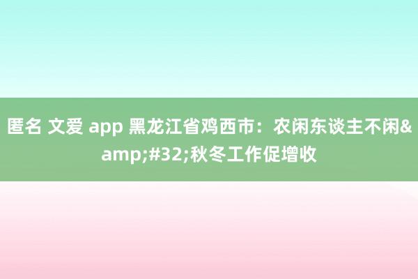 匿名 文爱 app 黑龙江省鸡西市：农闲东谈主不闲&#32;秋冬工作促增收