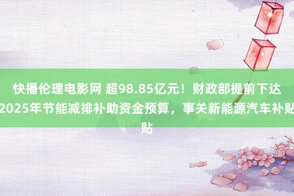 快播伦理电影网 超98.85亿元！财政部提前下达2025年节能减排补助资金预算，事关新能源汽车补贴