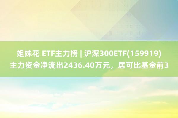 姐妹花 ETF主力榜 | 沪深300ETF(159919)主力资金净流出2436.40万元，居可比基金前3